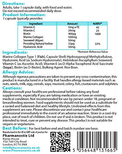 Marine Collagen with Hyaluronic Acid & Seaweed - 60 Capsules - Skin, Hair & Nails Formula PharmanostixAu supplements