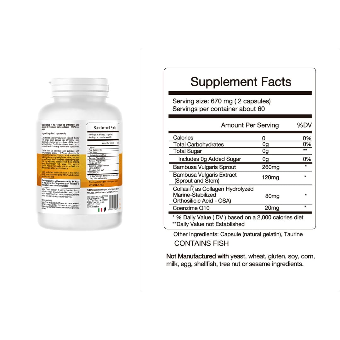 Colasil Collagen Booster Capsules – Organic Silica (OSA) + Hydrolyzed Collagen Generator for Hair, Skin, Nails, Bones & Joints – High Absorption, Non-GMO, Allergen-Free, 120 Capsules (60-Day Supply) ColasilAu supplements