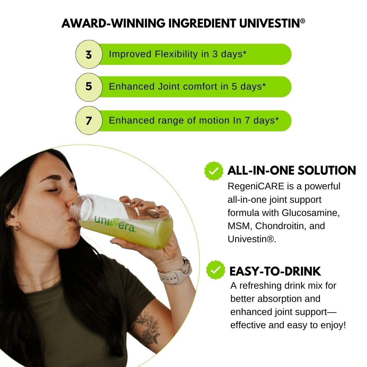 Holiday Gift Set, Joint Support with Univestin®, Glucosamine, Chondroitin & MSM — Bottle & Frother Included, Green Apple Flavor, 30 Servings UniveraAu supplements