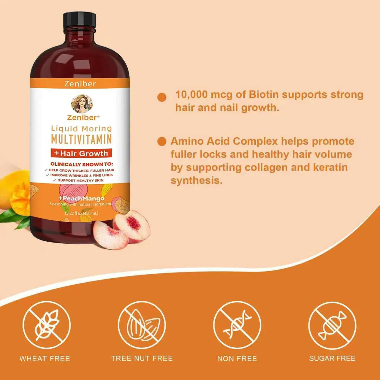 Zeniber MaayRuth Multivitamins Hair Growth| Liquid Multivitamin for Hair Growth | Biotin 10000mcg | Hair & Skin Support Supplement | ZeniberAu supplements