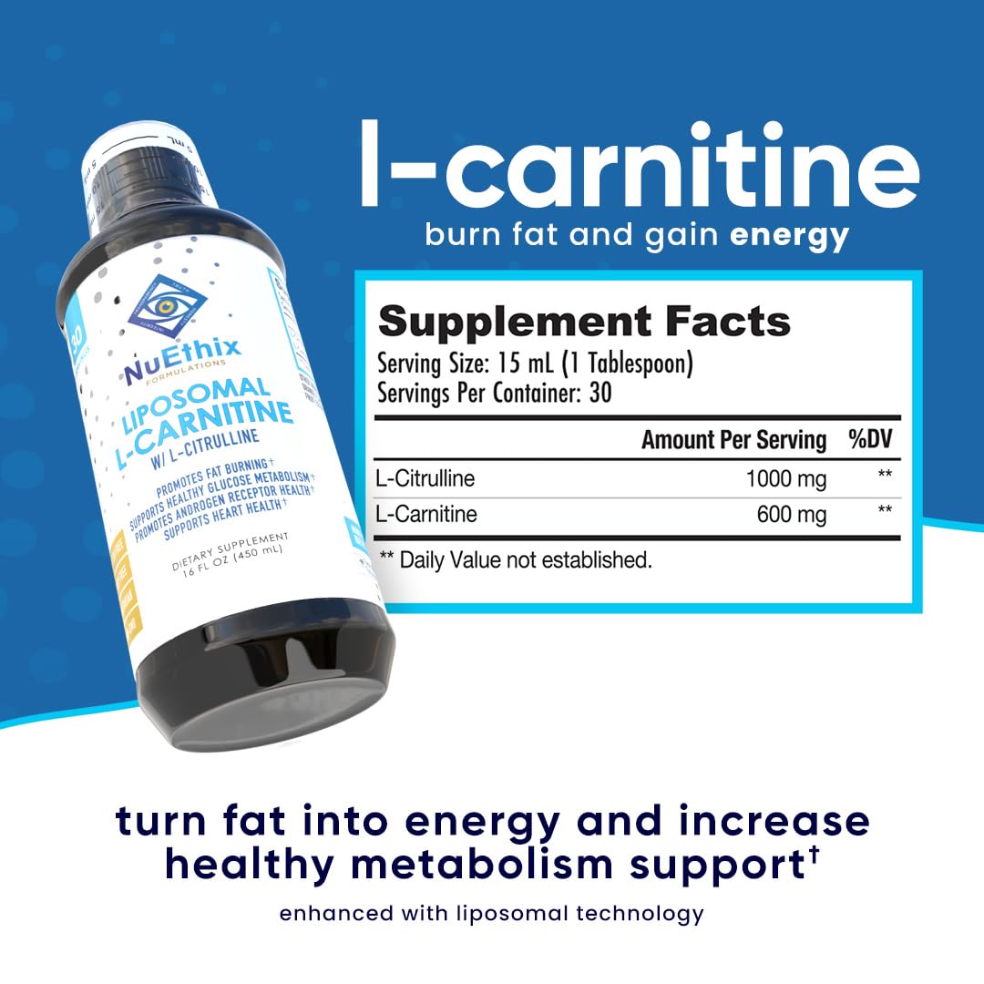 NuEthix Formulations Lipsomal L-Carnitine Supplement 600mg with L-Citrulline 1000mg NuEthix FormulationsUS supplements