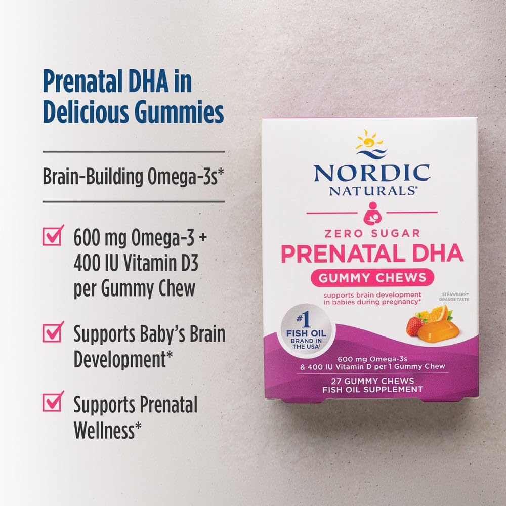 Nordic Naturals Zero Sugar DHA Prenatal Vitamin Gummies, Strawberry Orange Flavor - 27 Gummies - Supplements for Pregnancy - 600 mg Omega-3 Fish Oil and 400 IU Vitamin D3-27 Servings Nordic NaturalsAu supplements