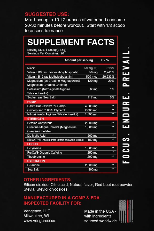 Vengence Infliction Pre-Workout Powder for Men & Women - Energy, Focus & Massive VengenceUS supplements