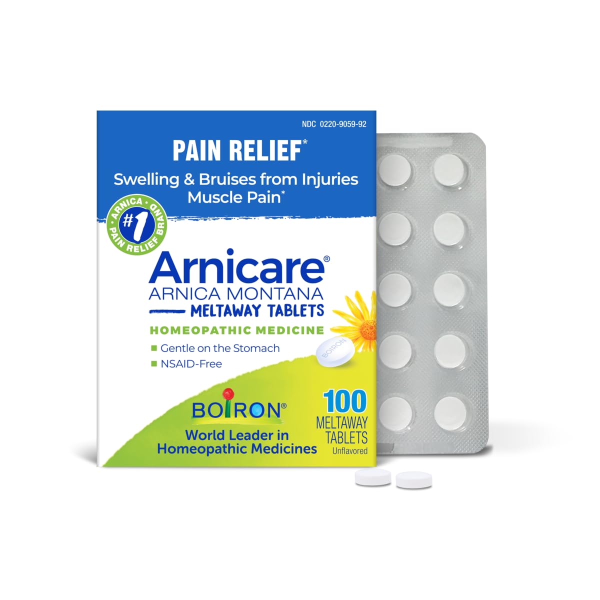 Boiron Arnicare Tablets - 100 Count for Pain Relief from Muscle Pain, Joint Soreness, Swelling from Injury or Bruises - Arnica Meltaway Tabs BoironAu supplements
