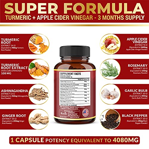 7 in 1 Turmeric Curcumin + Apple Cider Vinegar Capsules, Equivalent to 4080mg ZolotusUS supplements