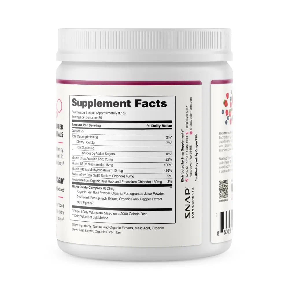 Snap Supplements Organic Beet Root Powder Nitric Oxide Supplement for Men & Women, Red Spinach & Pomegranate, Supports Healthy Energy & Blood Pressure Already in Normal Range, 30 Servings, Mixed Berry Snap Supplementsnz supplements