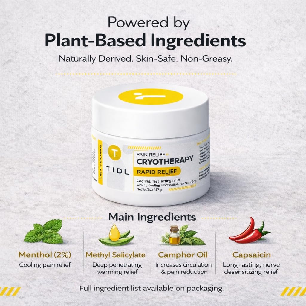 TIDL Cryotherapy Pain Relief Cream, 3 Oz, Targeted Neck Pain, Joint & Muscle Pain Relief with Organic, Plant-Based Menthol, Instant Cooling for Sport & Post Workout Full Body Recovery TIDLAu supplements