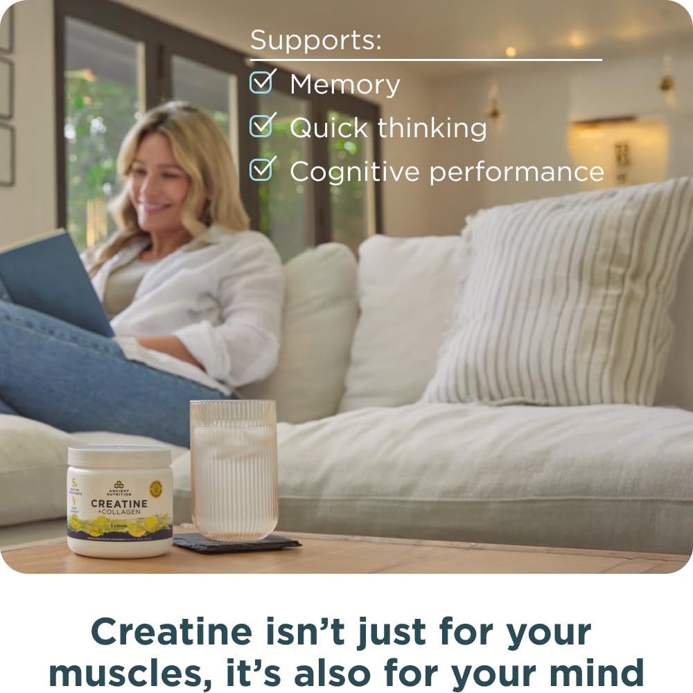 Ancient Nutrition Creatine + Collagen – Muscle Strength, Lean Body Mass, Joint Comfort & Cognitive Support – Includes 5g Creatine Monohydrate for Women + Electrolytes, Lemon, 30 Servings Ancient NutritionAu supplements