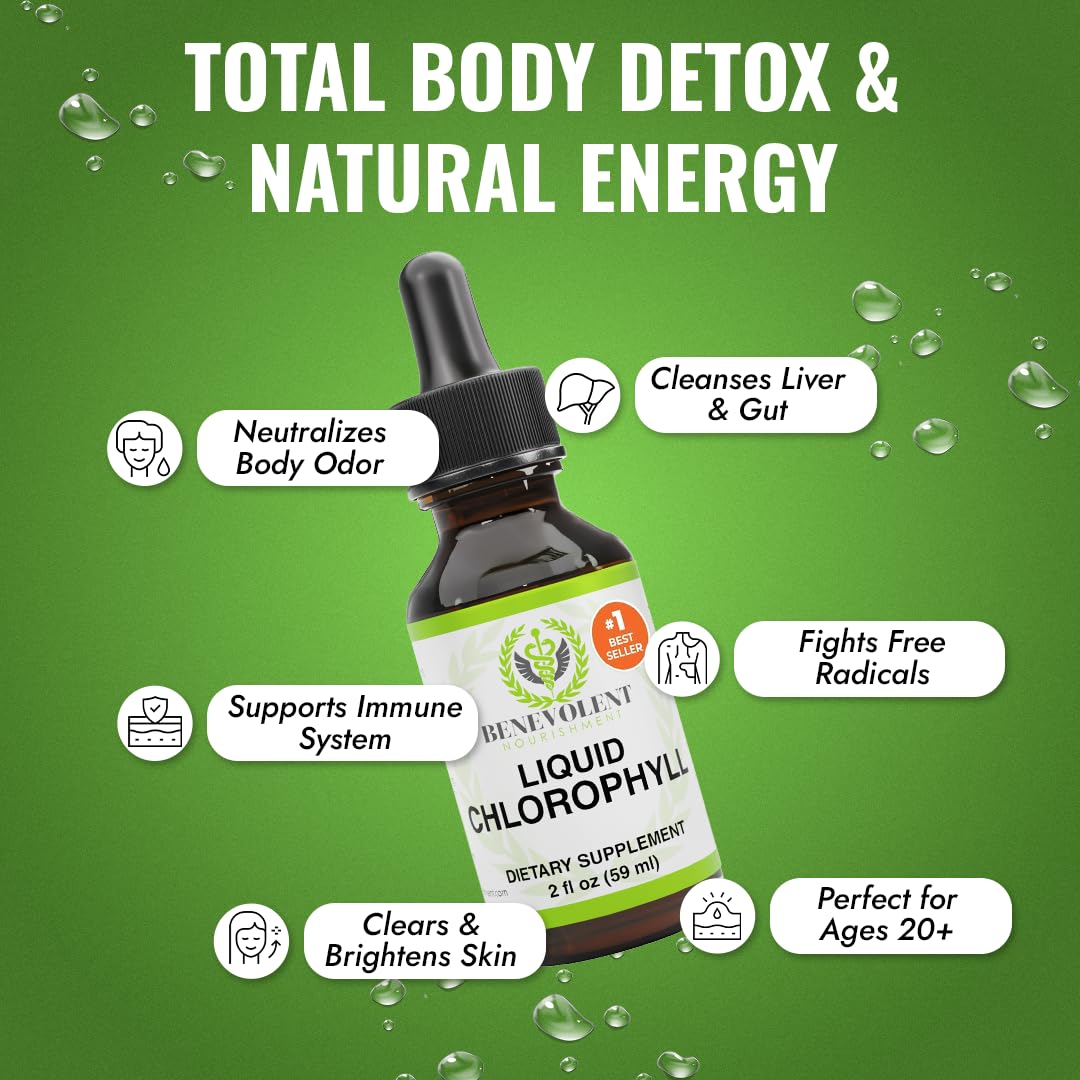 Benevolent Nourishment Chlorophyll Supplement, Detox & Immune Support, Internal Deodorizer, Liquid Drops