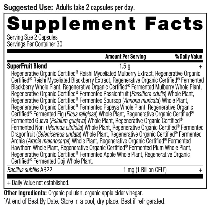 Ancient Nutrition Regenerative Organic Certified SuperFruits Capsules, Supports Gut and Immune System Health, Made with Probiotics, Dragonfruit, Mulberry, and Goji, 60 Count Ancient NutritionAu supplements