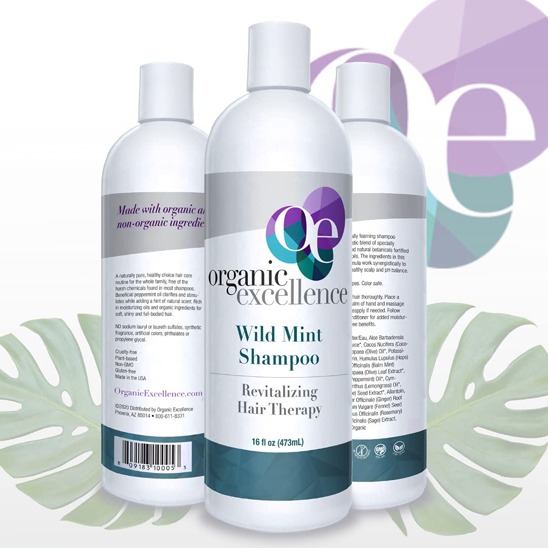 Organic Excellence Natural Organic Shampoo, Wild Mint & Rosemary, Chemical Free, Plant-Based, Toxin-Free, Cruelty-Free, Certified Herbs & Oils For Healthy Full-Bodied Hair 16 fl. oz Organic ExcellenceAu supplements