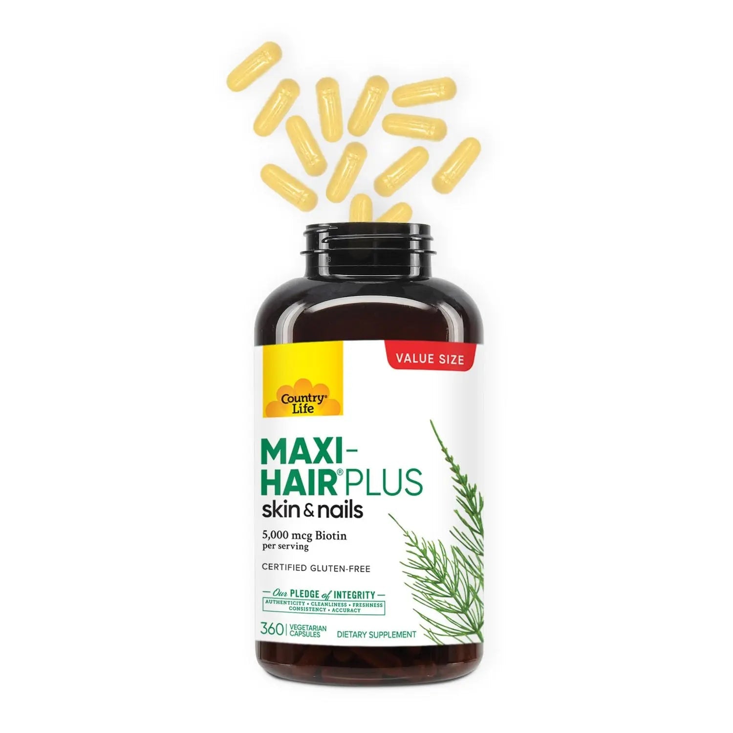Country Life Maxi-Hair Plus 5000 mcg Biotin, 360 Capsules, Certified Gluten Free, Certified Vegetarian Country LifeAu supplements