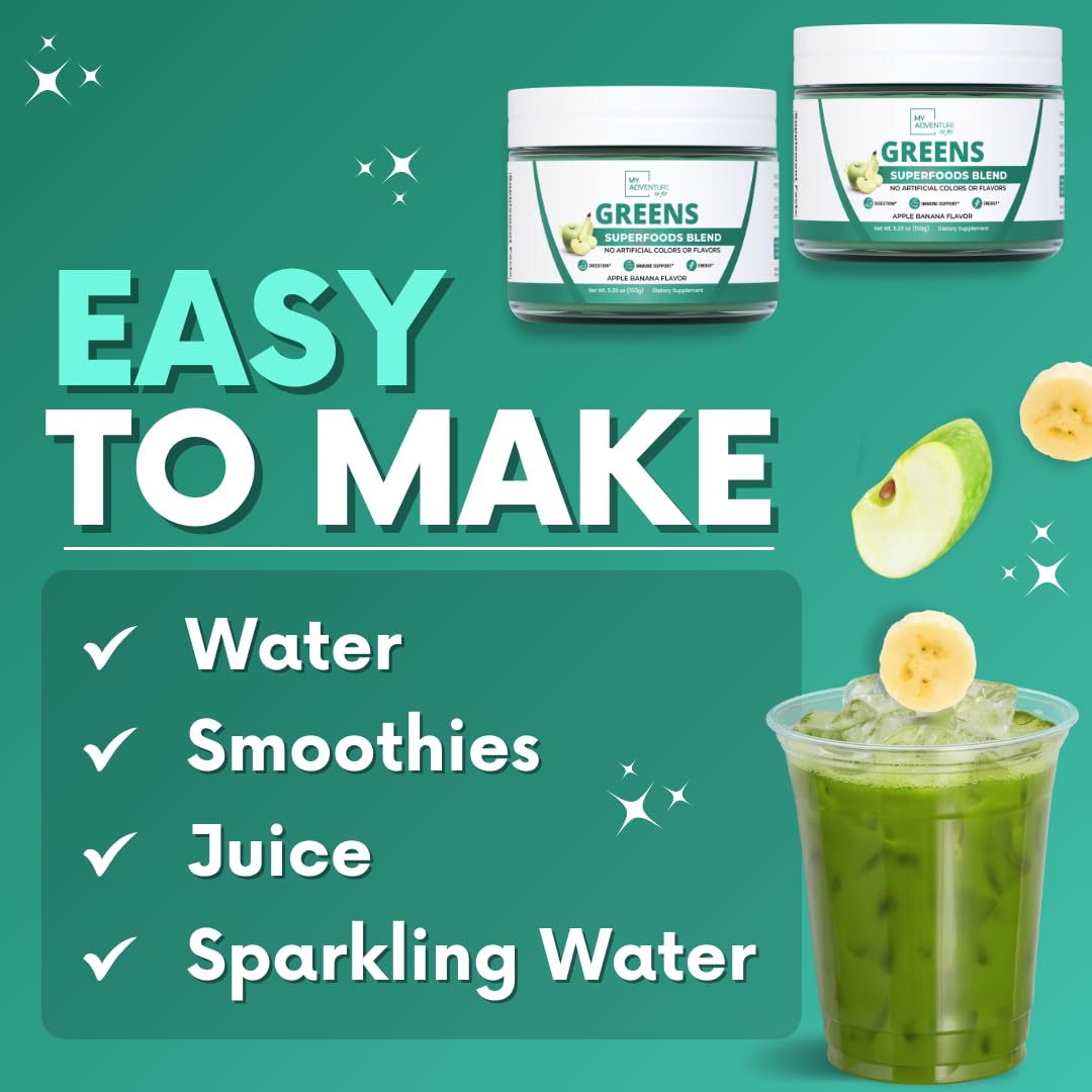 Green Superfood Powder for Digestion & Gut Health - Keto Friendly Superfood Greens Blend Powder for Immune Support - Powdered Greens Supplement for Immune Boost - Apple Banana Flavor My Adventure to FitAu supplements