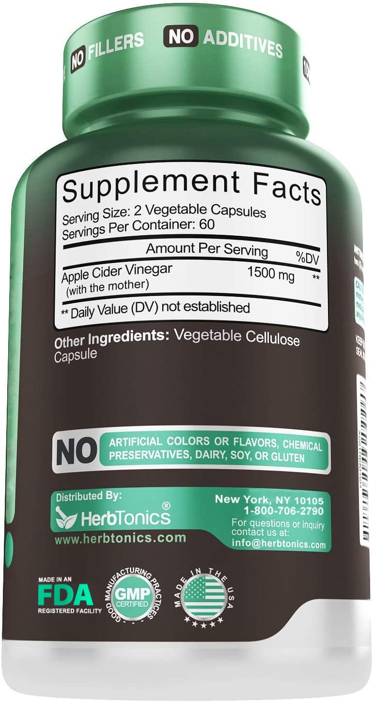 Herbtonics Raw Apple Cider Vinegar Capsules, 1500mg Detox Support (Packaging May Vary), 90 Caps HerbtonicsAu supplements
