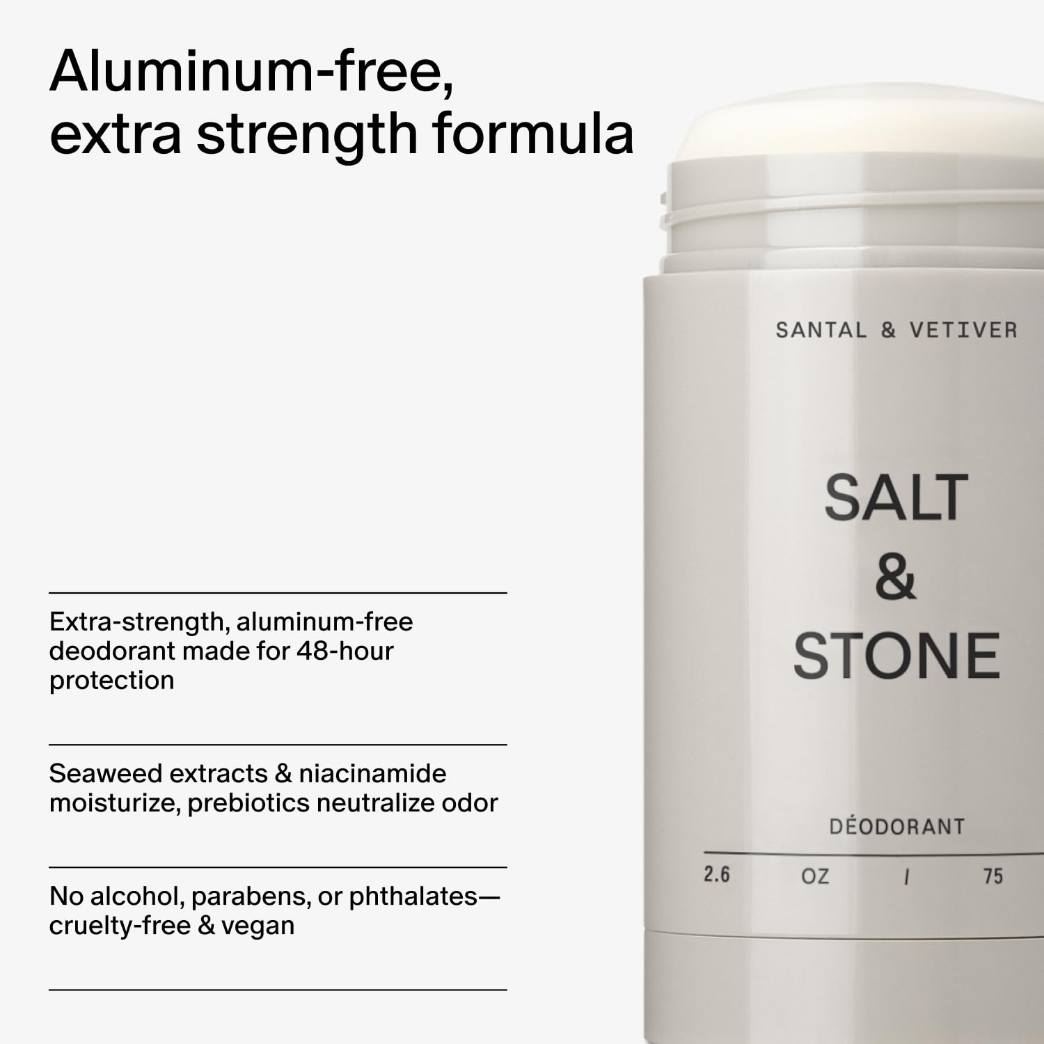 Salt & Stone Aluminum Free Deodorant | Extra Strength 48 Hour Protection for Women & Men | Made with Seaweed Extracts, Niacinamide & Prebiotics | Santal & Vetiver Salt & StoneAu supplements
