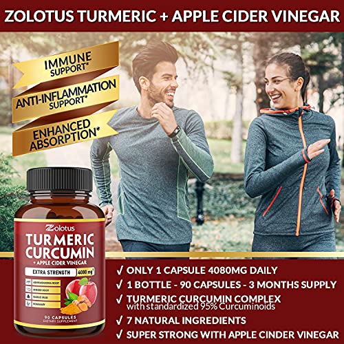 7 in 1 Turmeric Curcumin + Apple Cider Vinegar Capsules, Equivalent to 4080mg ZolotusUS supplements