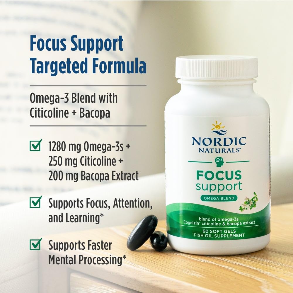Nordic Naturals Omega Focus, Lemon - 60 Soft Gels - 1280 mg Omega-3 + Citicoline & Bacopa Monnieri Extract - Focus, Attention, Memory, Brain Health - Non-GMO - 30 Servings Nordic NaturalsAu supplements
