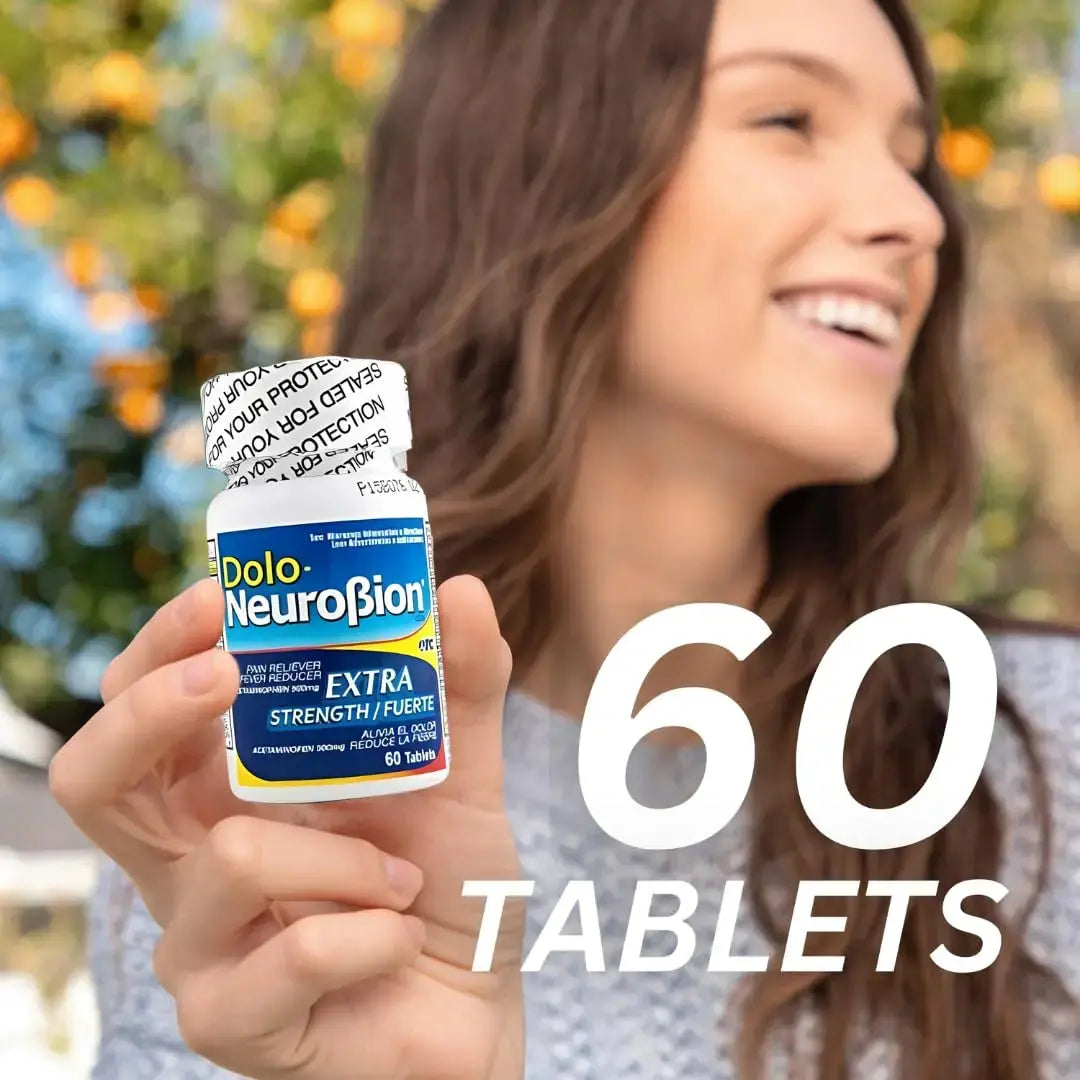 Dolo Neurobion Pain Reliever, Fever Reducer, Extra Strength. Alivia el Dolor,Reduce la Fiebre, Extra Fuerte. 60 Tablets. Acetaminophen 500 mg NeurobionAu supplements