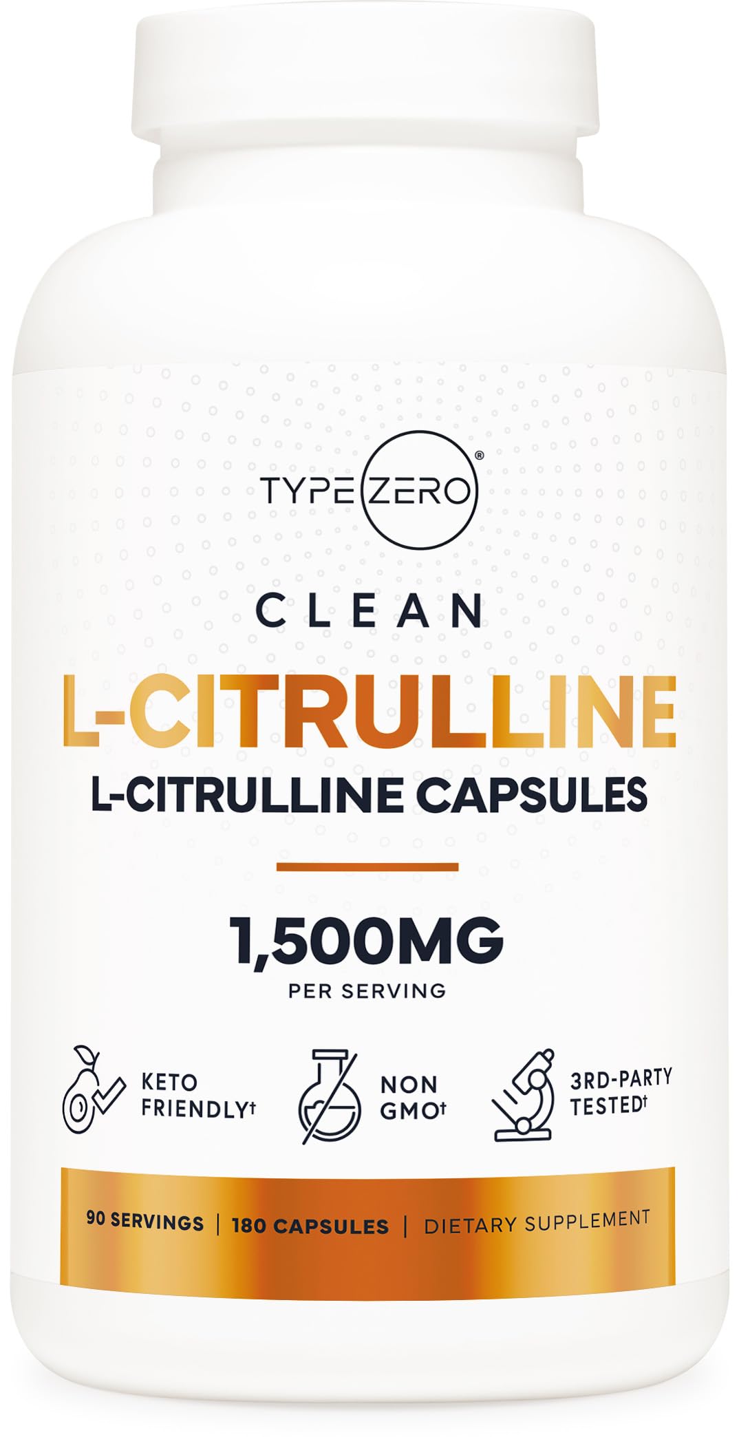Type Zero L-Citrulline Capsules (180 Capsules) (1500 mg per Serving) - GMO-Free Type ZeroUS supplements