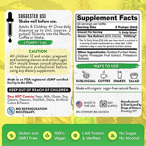 Green Tea Extract - 1000mg - 50% EGCG - Green Tea Liquid Drops, 4x more Powerful than Drops Of NatureUS supplements