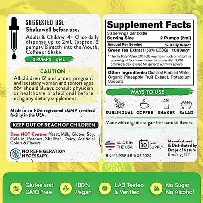 Green Tea Extract - 1000mg - 50% EGCG - Green Tea Liquid Drops, 4x more Powerful than Drops Of NatureUS supplements