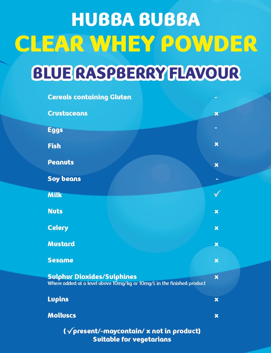 Hubba Bubba Blue Raspberry Clear Whey Isolate, Protein Powder Drink, 405g Pouch Hubba BubbaUS supplements