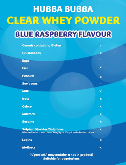 Hubba Bubba Blue Raspberry Clear Whey Isolate, Protein Powder Drink, 405g Pouch Hubba BubbaUS supplements