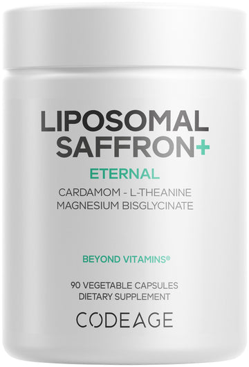 Codeage Liposomal Saffron+ Supplement - Saffron Extract, Magnesium, L-Theanine, Cardamom, BioPerine - 3-Month Supply - Kesar Spice, Liposomal Delivery - Non-GMO - 90 Capsules CodeageAu supplements