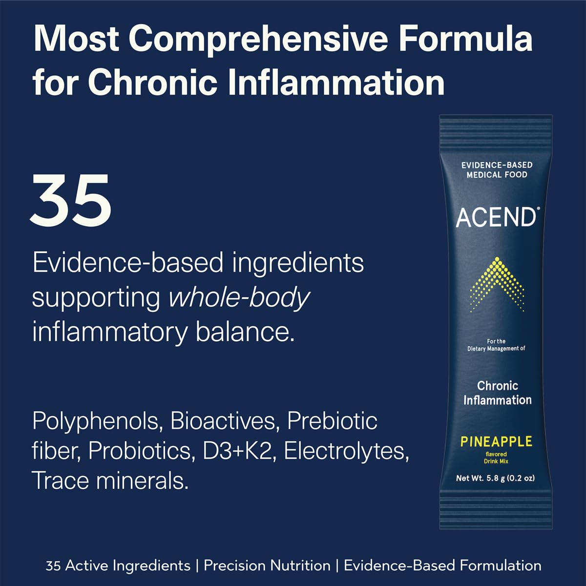 ACEND Advanced Inflammatory Support Powdered Drink Mix | Evidence-Based Polyphenols + Prebiotic Fiber + Probiotics | D3+K2, Minerals & Electrolytes | Non-GMO ACENDAu supplements