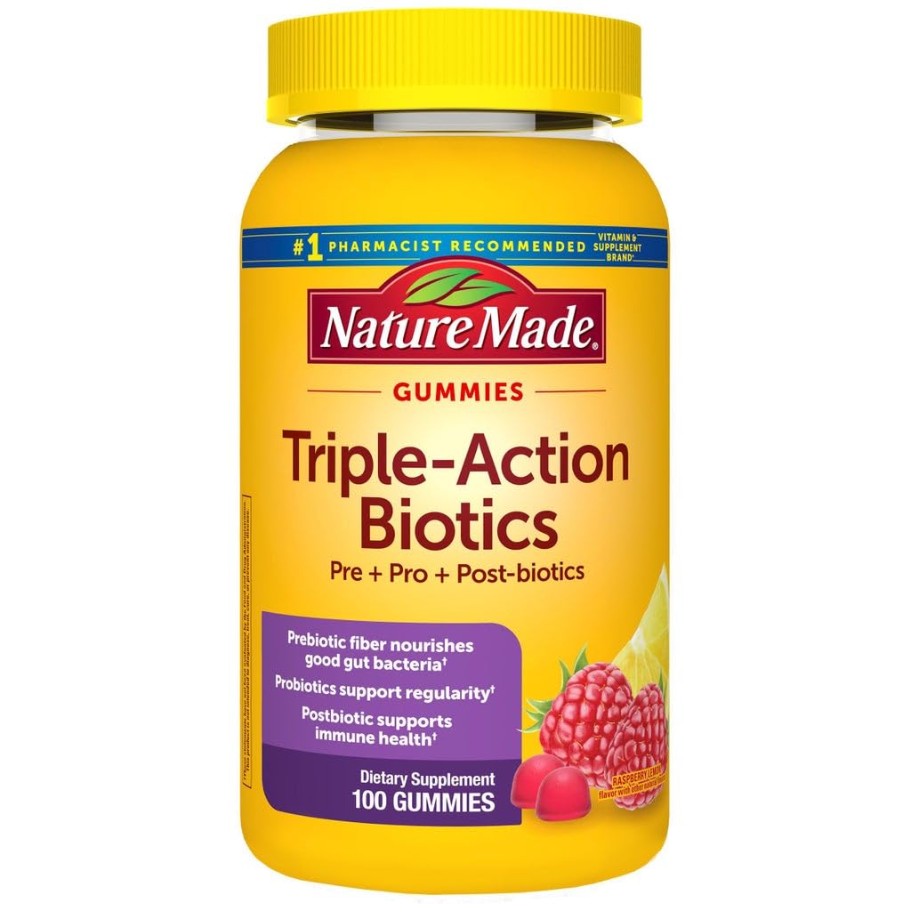 Nature Made Triple Action Biotic Gummy, 100 Gummies, Combined Prebiotic, Probiotic and PostBiotic, 50 Day Supply Nature MadeAu supplements