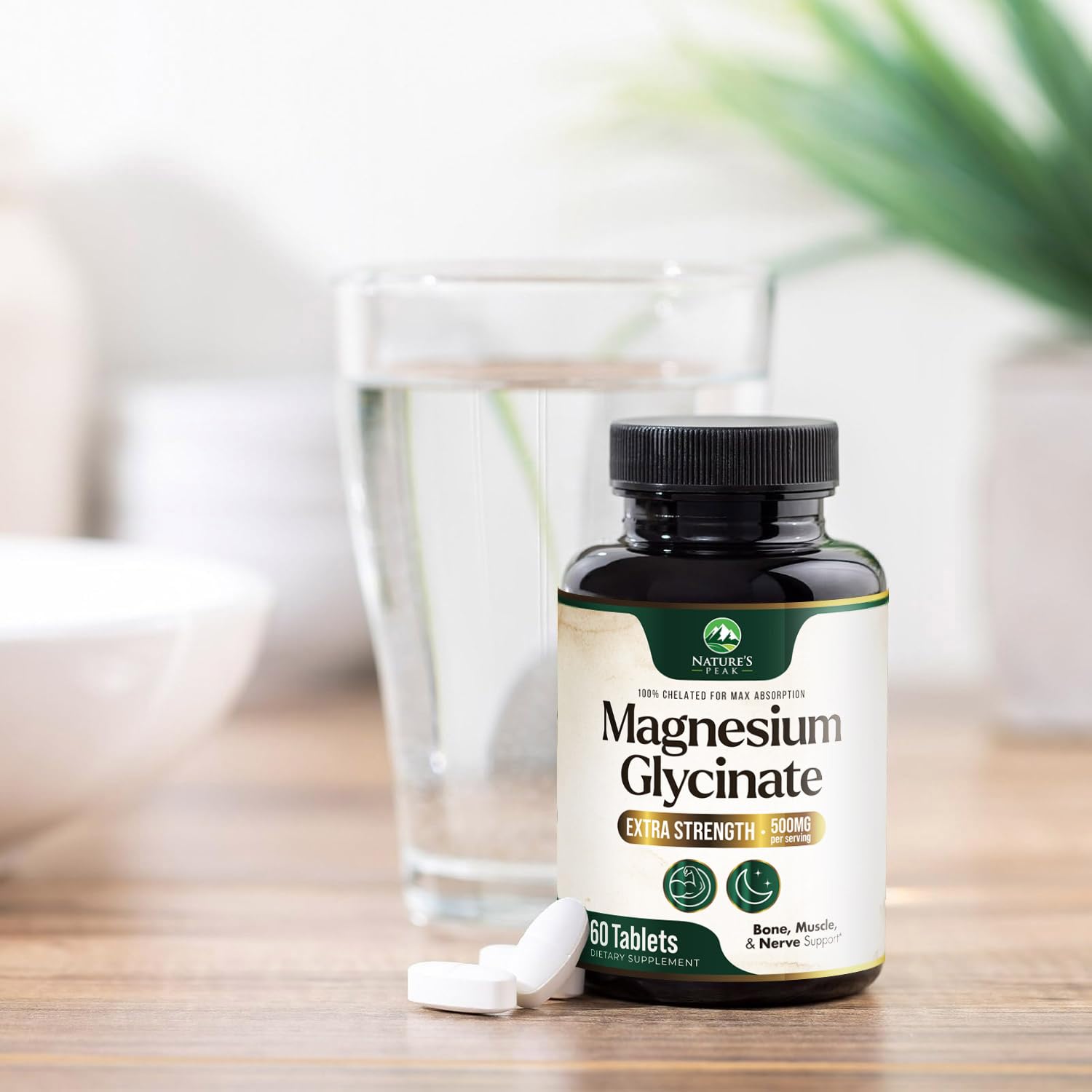 Magnesium Glycinate 500mg Per Serving - High Absorption Chelated Magnesium Supplement for Muscle, Bone and Heart Health Support - Easy Digestion & Gentle on Your Stomach - USA Bottled - 60 Tablets Nature's PeakAu supplements