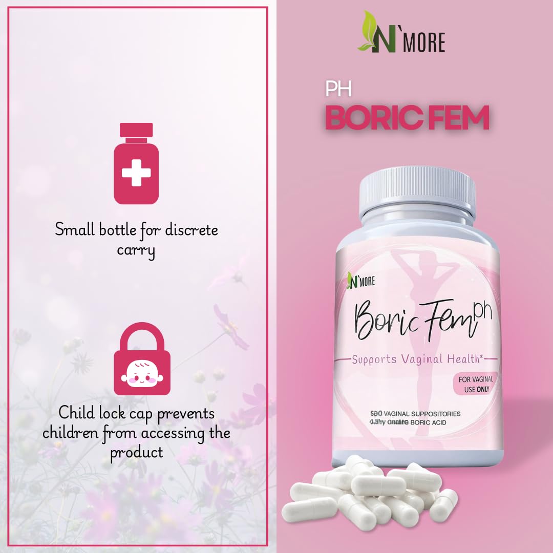 N'More Boric Acid Vaginal Suppositories- 100% Pure - Made in USA- Boricfem Vaginal Health Supplement- 30 Servings (Pack of 1) N'MoreUS supplements