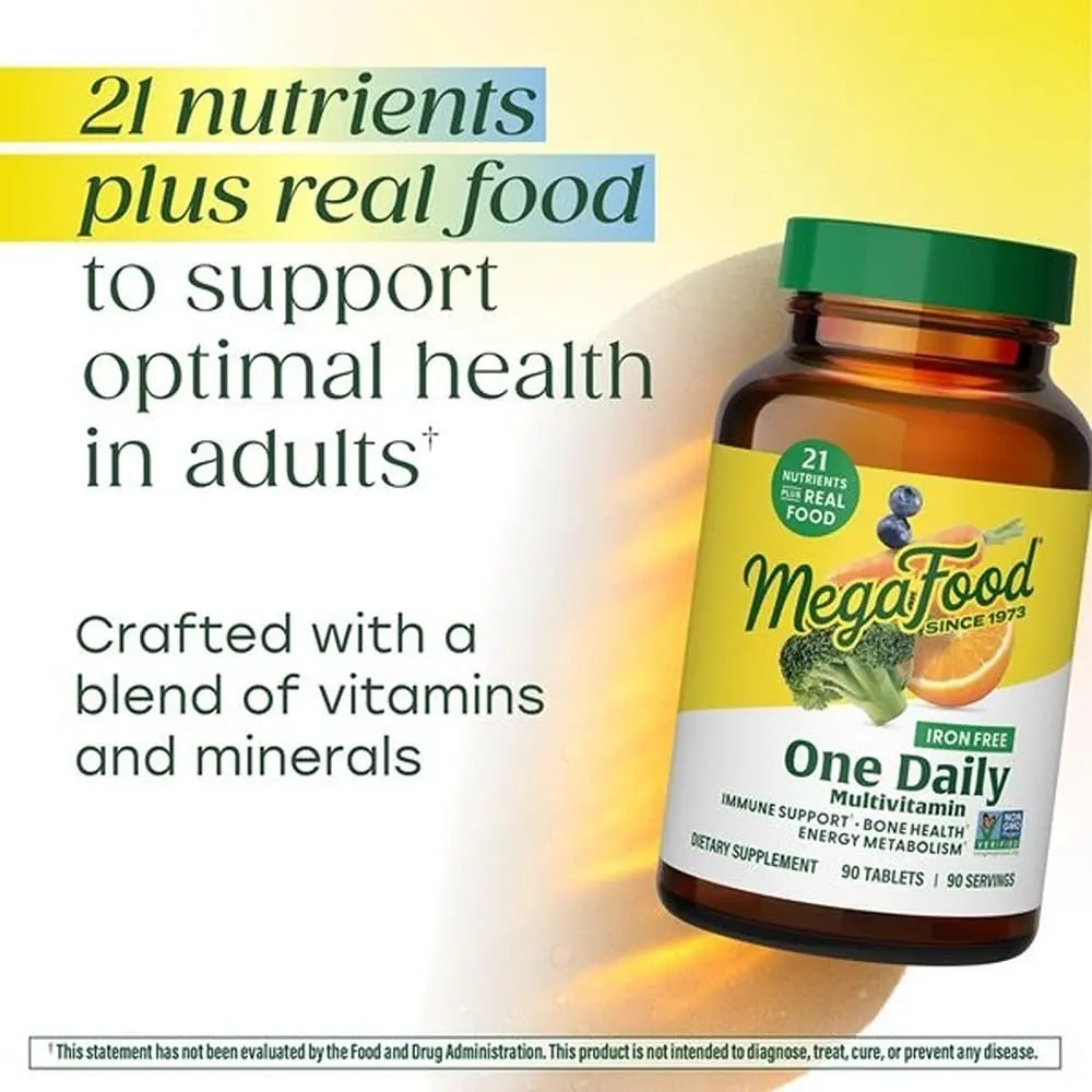 MegaFood One Daily Iron Free Multivitamin - Multivitamin for Women and Men - with Real Food - Immune Support Supplement - Bone Health - Energy Metabolism - Vegetarian; Non-GMO; No Iron - 60 Tablets MegaFoodnz supplements
