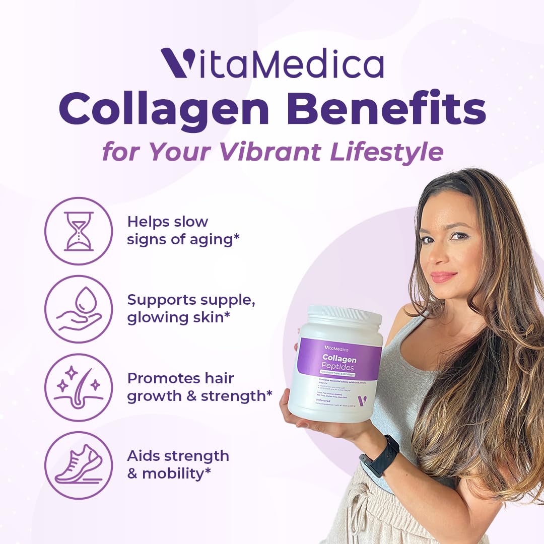 VitaMedica Collagen Peptides Powder for Women & Men - Healthy Hair, Skin, Nails, Bones and Joints - Hydrolyzed Types I & III, Grass-Fed, Pasture-Raised Protein, Zero Sugar - 30 Servings VitaMedicaAu supplements