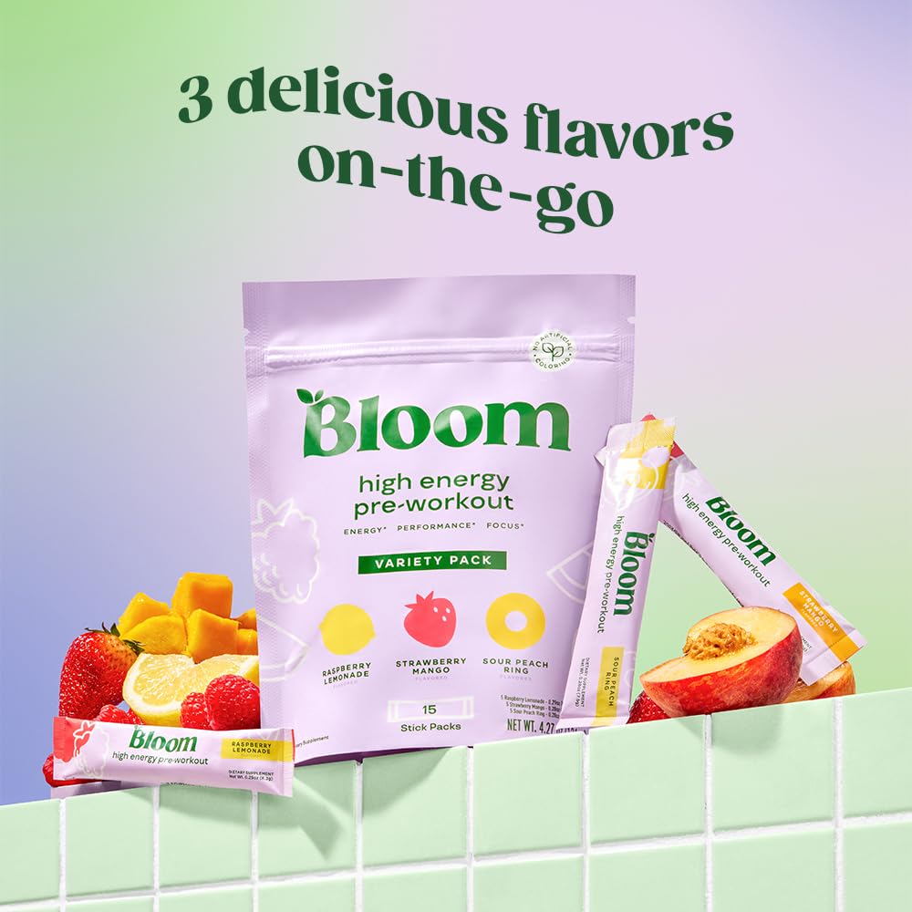 Bloom Nutrition High Energy Pre Workout Powder for Women - Natural Caffeine Powder Bloom NutritionUS supplements
