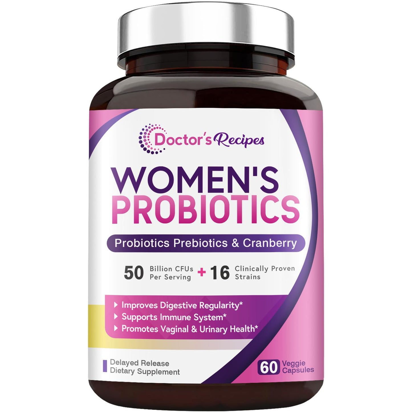 Doctor's Recipes Women’s Probiotic, 60 Caps 50 Billion CFU 16 Strains, with Organic Doctor's RecipesUS supplements