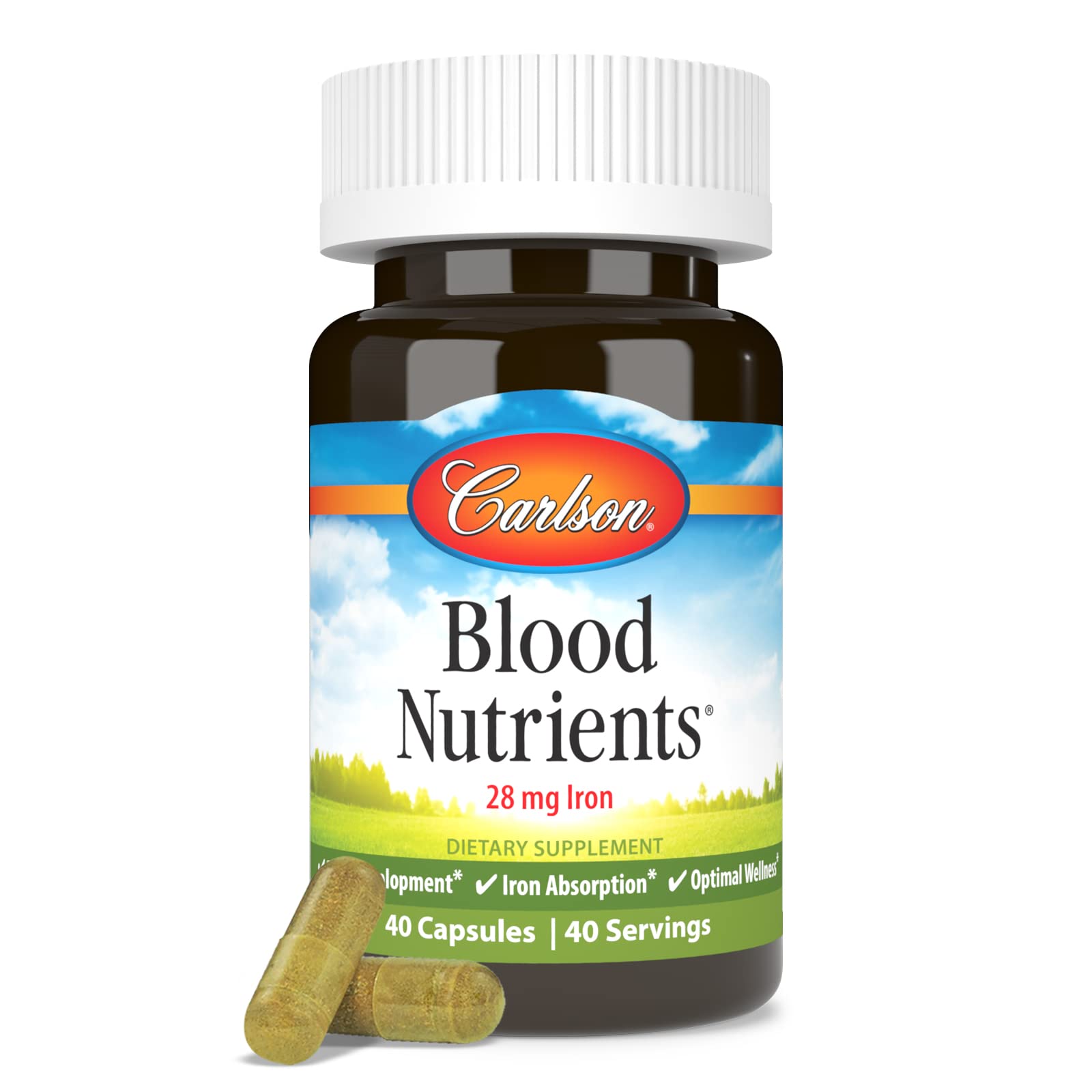 Carlson - Blood Nutrients, 28 mg Iron, Blood Development, Iron Absorption & Optimal Wellness, 40 Capsules CarlsonAu supplements
