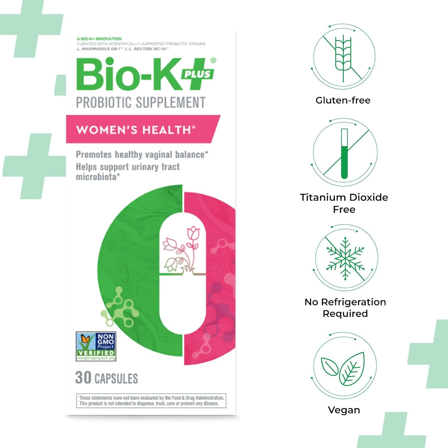 Bio-K+ Probiotic for Women support for Vaginal & Urinary Tract Health, Probiotic Supplement with 2 Billion CFU 2 Strains, Vegan, Shelf-Stable – 30 Capsules Bio-K PlusAu supplements
