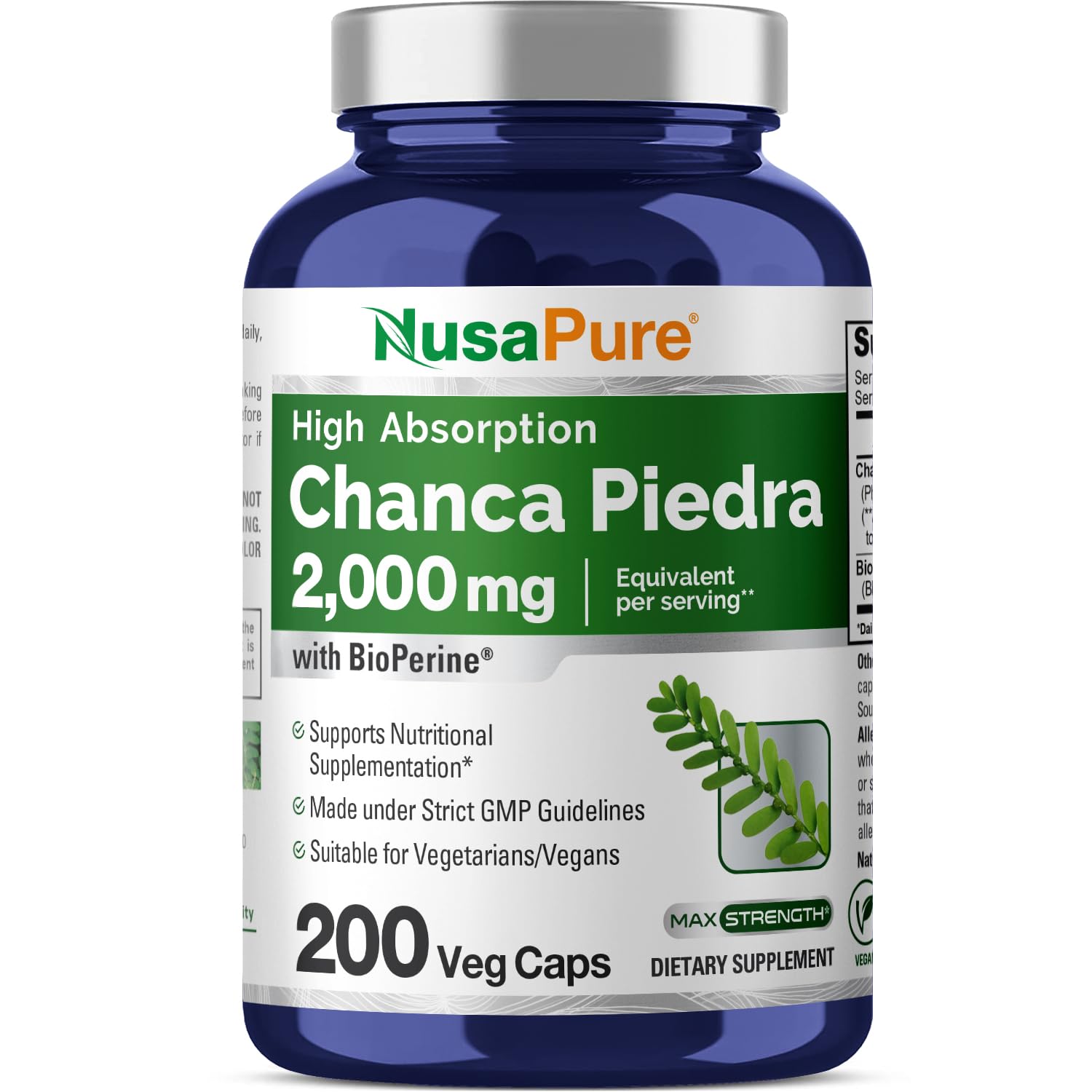 NusaPure Chanca Piedra 2000mg | 200 Veggie Caps | Herbal Extract Supplement | Extract 10:1, Non-GMO, Bioperine & Vegan | 100 Servings per Bottle NusaPureAu supplements