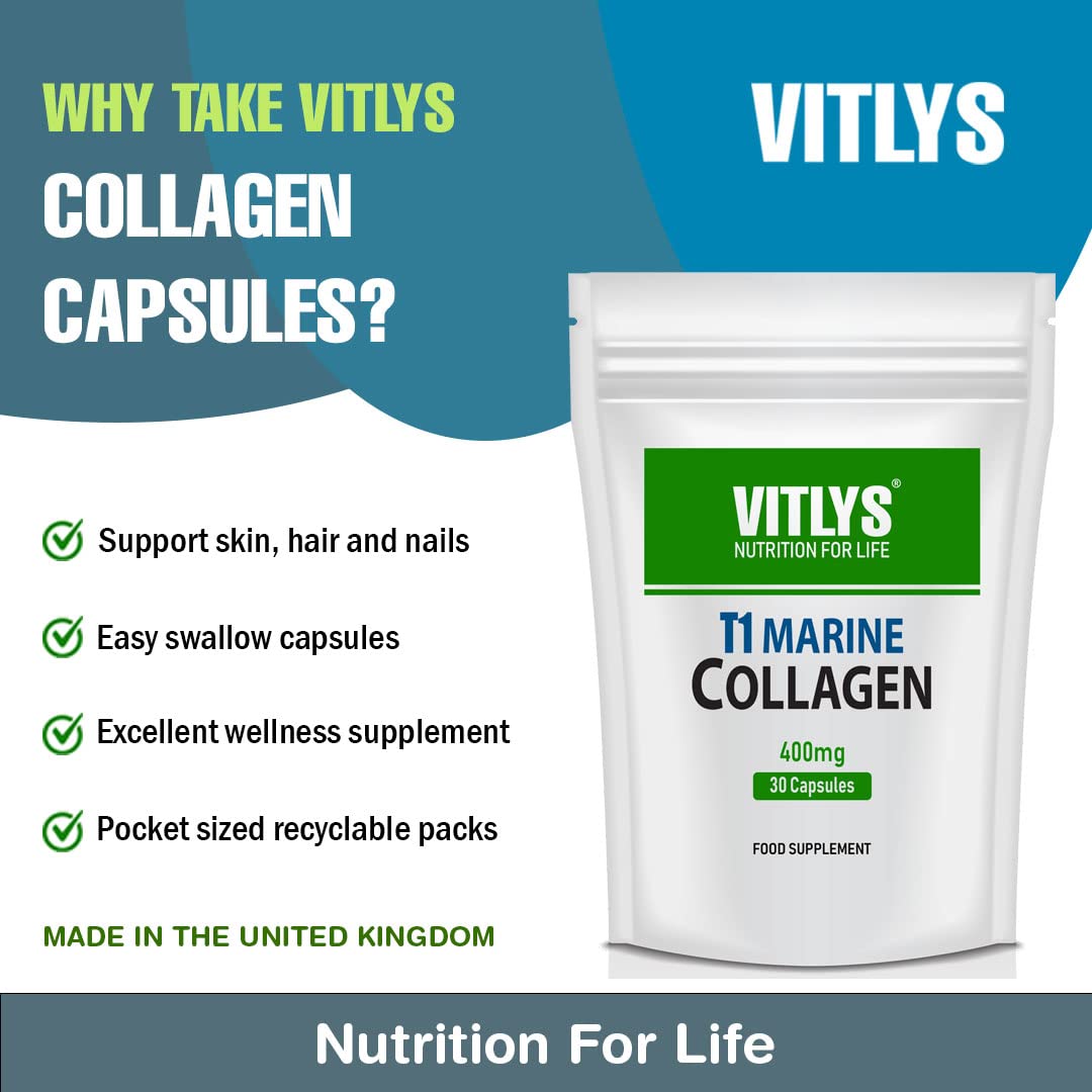 Optimum Marine Collagen 30 Capsules - 1 Month Supply - One Per Day Hydrolysed Collagen VitlysAu supplements