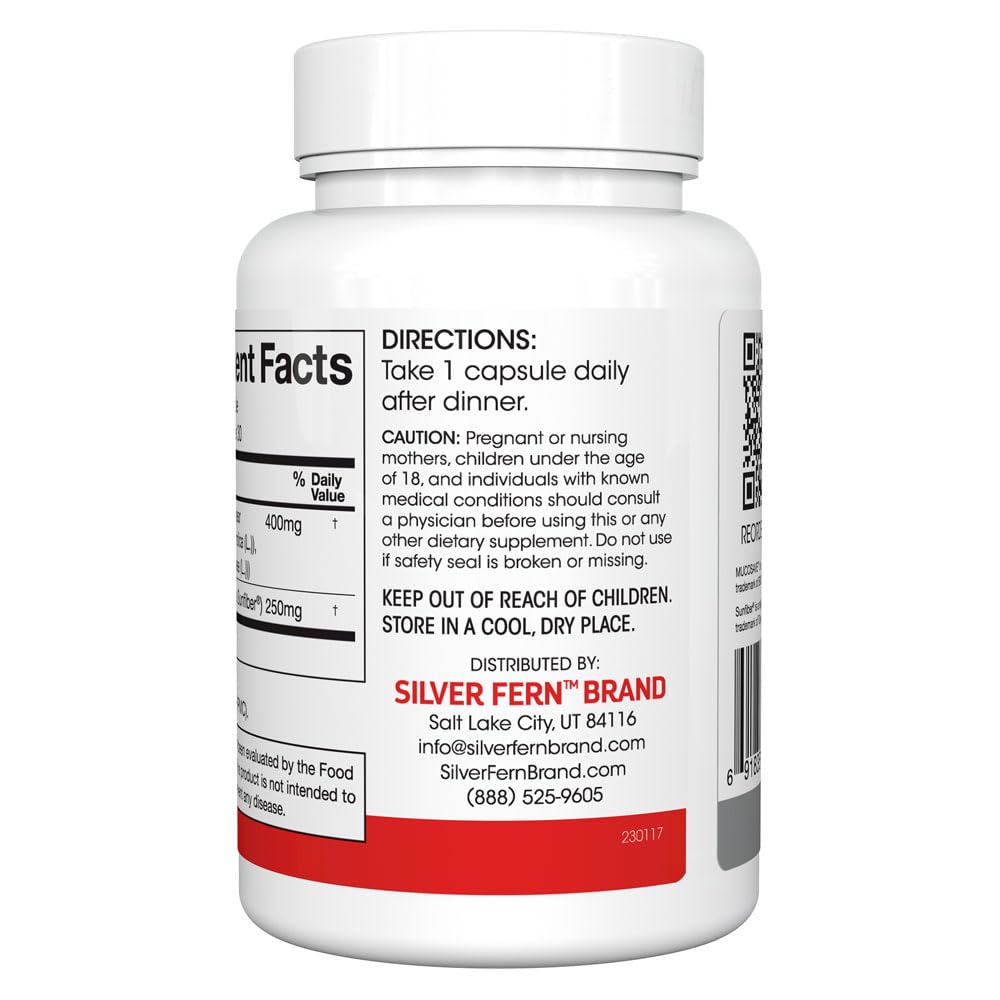 Silver Fern Regularity Digestive Supplement Capsules Brand - 1 Bottle = 30 Capsules = 30 Day Supply - Mucosave FG (Prickly Pear Polysaccharides & Olive Leaf Polyphenols) & SunFiber Silver FernAu supplements