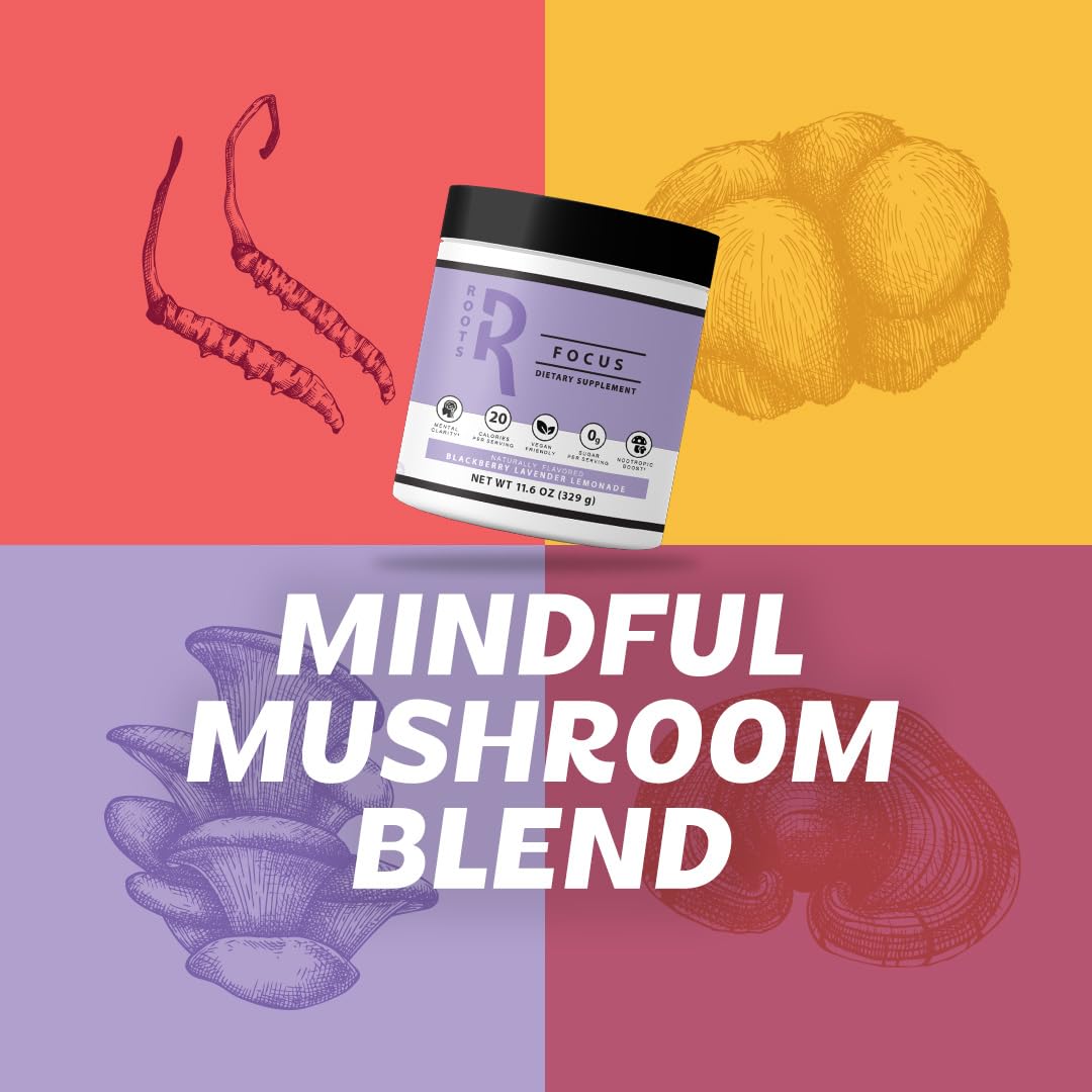 Roots Focus Brain Supplement - Nootropic Mushroom Supplement Powder for Memory, Focus, Energy - Lion's Mane, Cordyceps, and Reishi Mushrooms with Caffeine - Blackberry Lemonade, 15 On the Go Packets Silver Star NutritionAu supplements