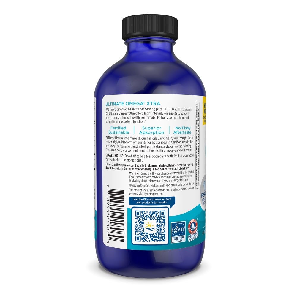 Nordic Naturals Ultimate Omega Xtra Liquid, Lemon Flavor - 8 oz - 3400 mg Omega-3 + 1000 IU Vitamin D3 - EPA & DHA - Brain, Heart, Joint, & Immune Health - Non-GMO - 48 Servings Nordic NaturalsAu supplements