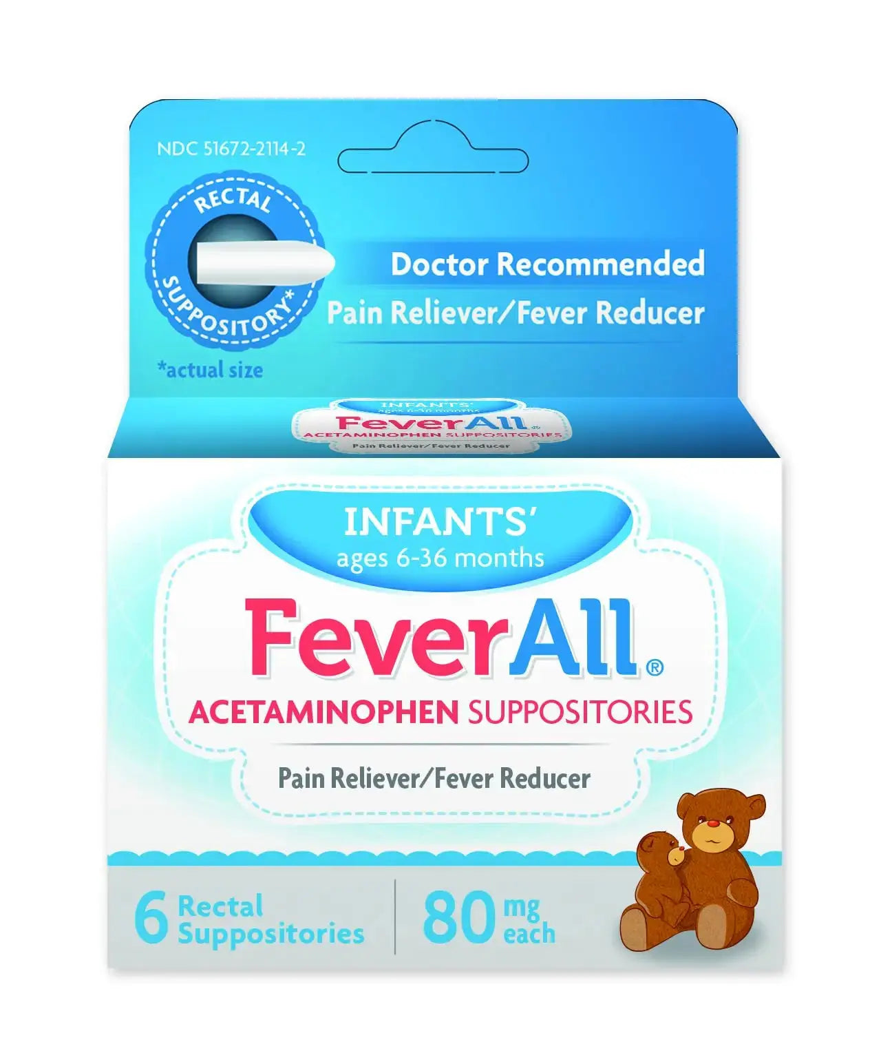Feverall Infant Acetaminophen Suppositories 6 Rectal Suppositories 80mg Each Pain Reliever/Fever Reducer. Paraben Free, No Artificial Colors or Other preservatives. Ages 6-36 Months FeverallAu supplements