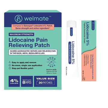 WELMATE Ultimate Pain Relief Duo: 4% Lidocaine Numbing Patch (30 Ct) & 5% Lidocaine Cream (2 Oz) | Maximum Strength Topical Analgesic Kit WELMATEAu supplements
