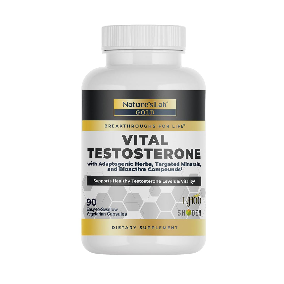 Nature's Lab Gold Vital Testosterone with Adaptogenic Herbs, Targeted Minerals and Bioactive Compounds* - Supports Healthy Testosterone Levels & Vitality* - 90 Capsules (30 Day Supply) Nature's LabAu supplements