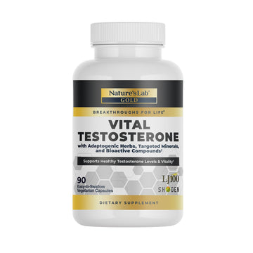 Nature's Lab Gold Vital Testosterone with Adaptogenic Herbs, Targeted Minerals and Bioactive Compounds* - Supports Healthy Testosterone Levels & Vitality* - 90 Capsules (30 Day Supply) Nature's LabAu supplements
