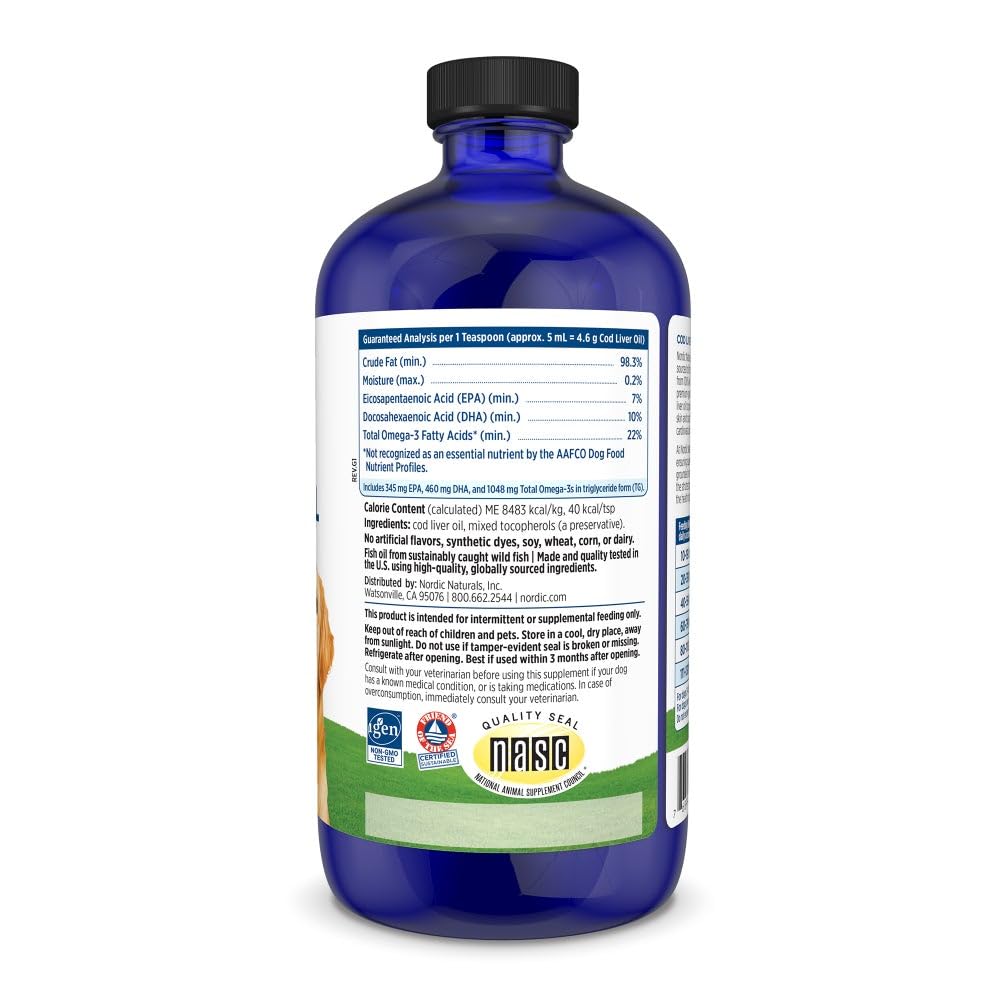 Nordic Naturals Pet Cod Liver Oil, Unflavored - 16 oz - 1048 mg Omega-3 Per Teaspoon - Fish Oil for Dogs with EPA & DHA - Promotes Skin, Coat, & Immune Health Nordic NaturalsAu supplements