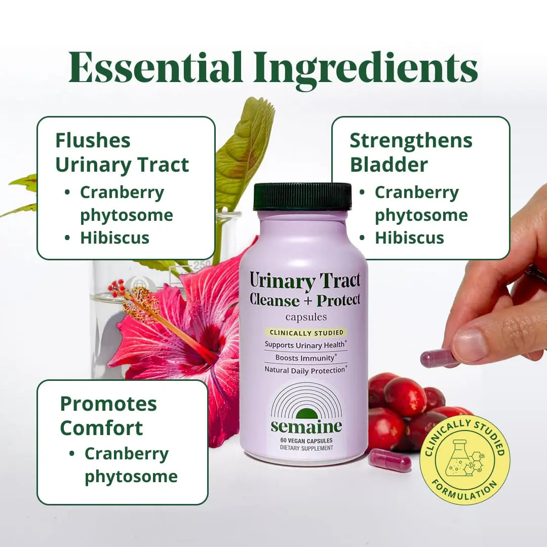 Semaine Urinary Tract Cleanse & Protect – 60 ct, Bladder Support Supplement for Women, Flushes Urinary Tract. Combines Cranberry Proanthocyanidins with Hibiscus SemaineAu supplements