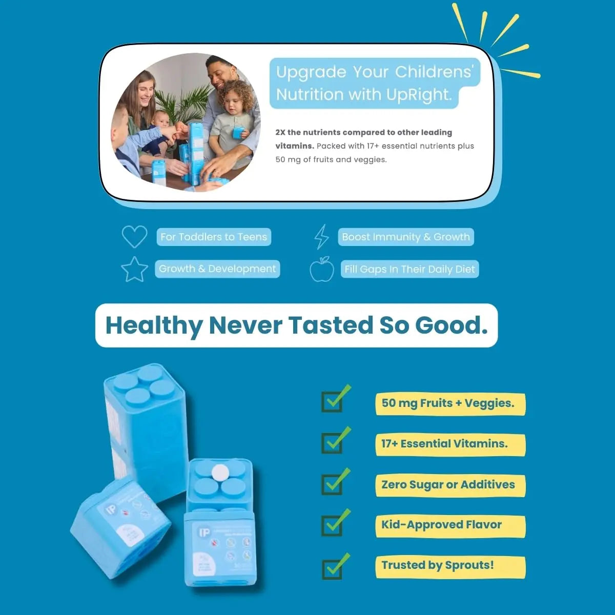 Upright Nutrition Children's Multivitamin | 30 Day Supply | Chewable, Sugar-Free | 17+ Essential Vitamins & Minerals with 50mg of Fruits & Veggies Upright NutritionAu supplements